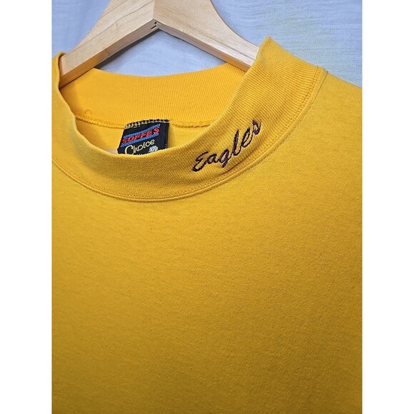 Vintage 90s SOFFE Choice Yellow Long Sleeve Mock Neck T-SHIRT XL Eagles - Picture 4 of 8